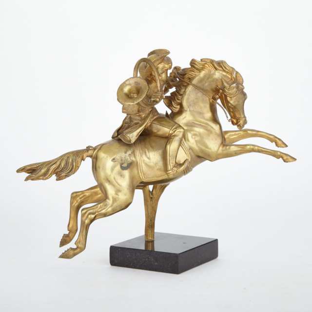 French Gilt Bronze Equestrian Group, 20th century