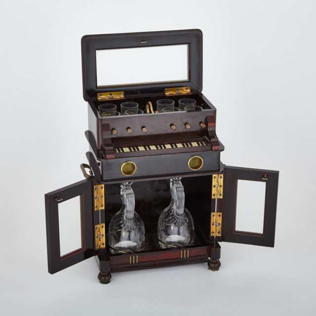 Austrian Ormolu Mounted Mahogany Miniature Musical Automaton Organ Form Tantalus, early 20th century