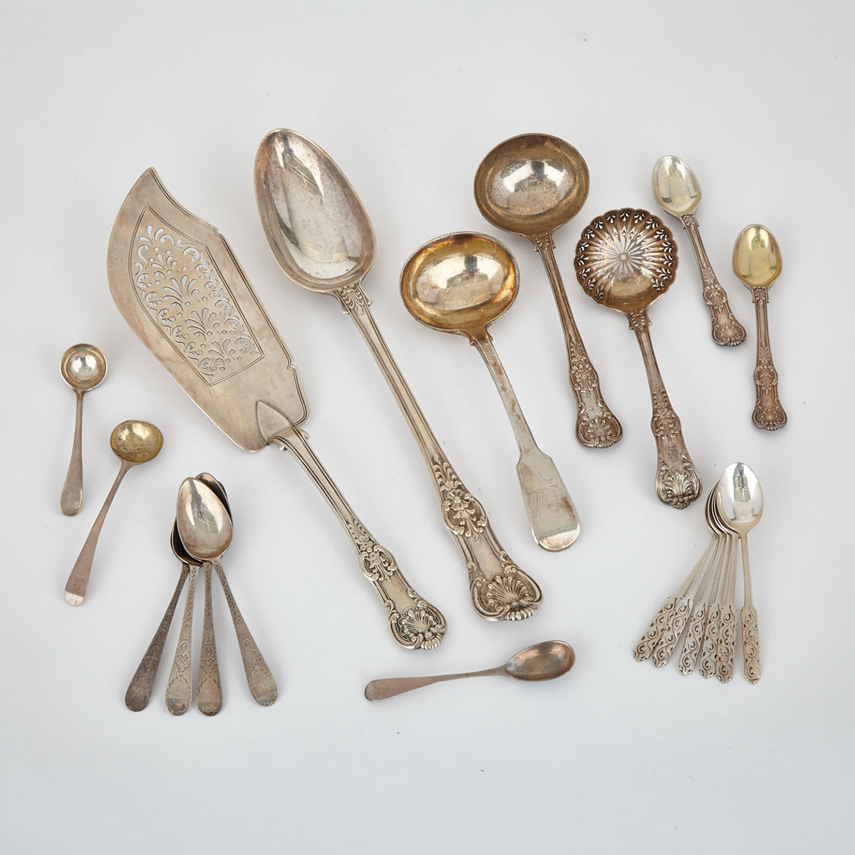 Grouped Lot of George III and Later English Silver Flatware, London and Birmingham, c.1788-1945