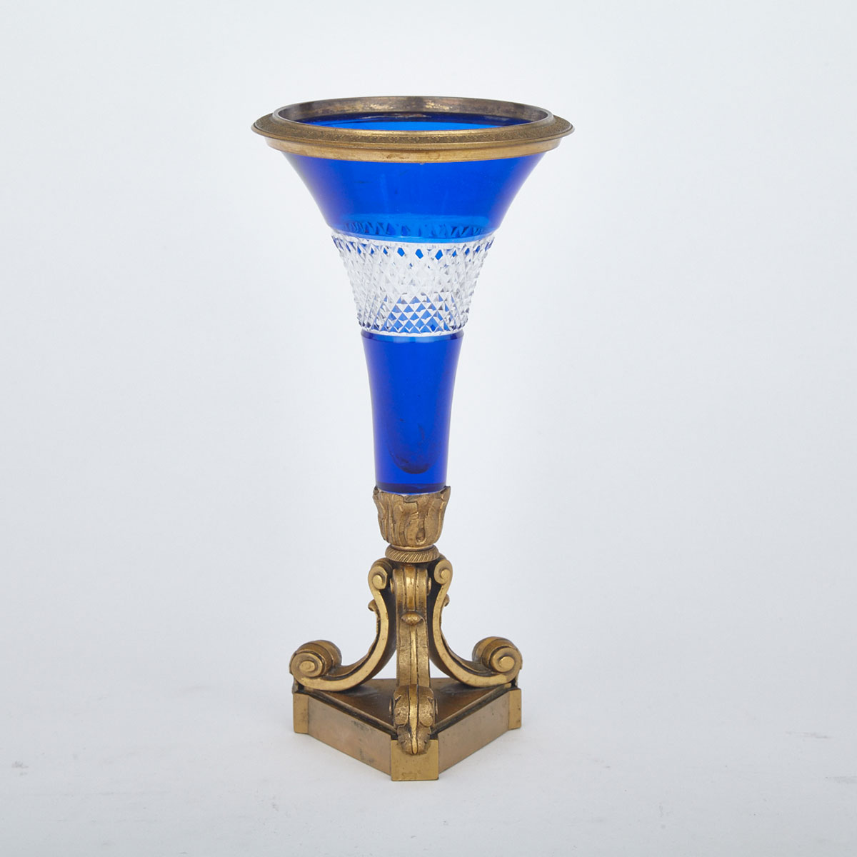 Austrian Ormolu Mounted Blue Overlaid and Cut Glass Vase, early 20th century