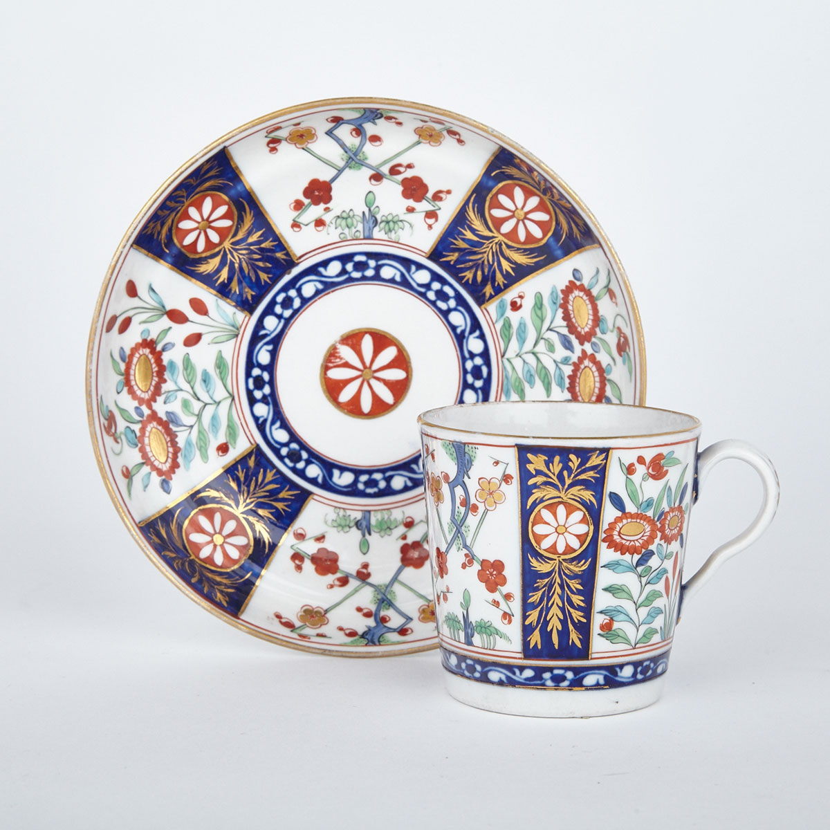 Worcester ‘Rich Queen’s’ Pattern Coffee Cup and Saucer, c.1770