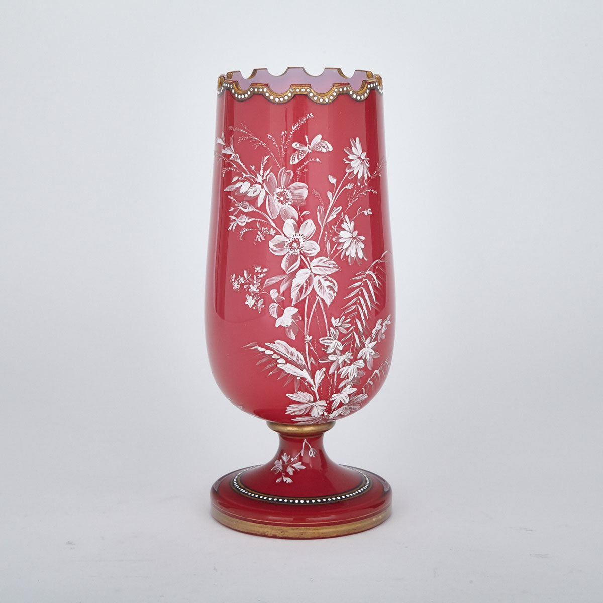 English Overlaid and Enameled Red Glass Vase, c.1870
