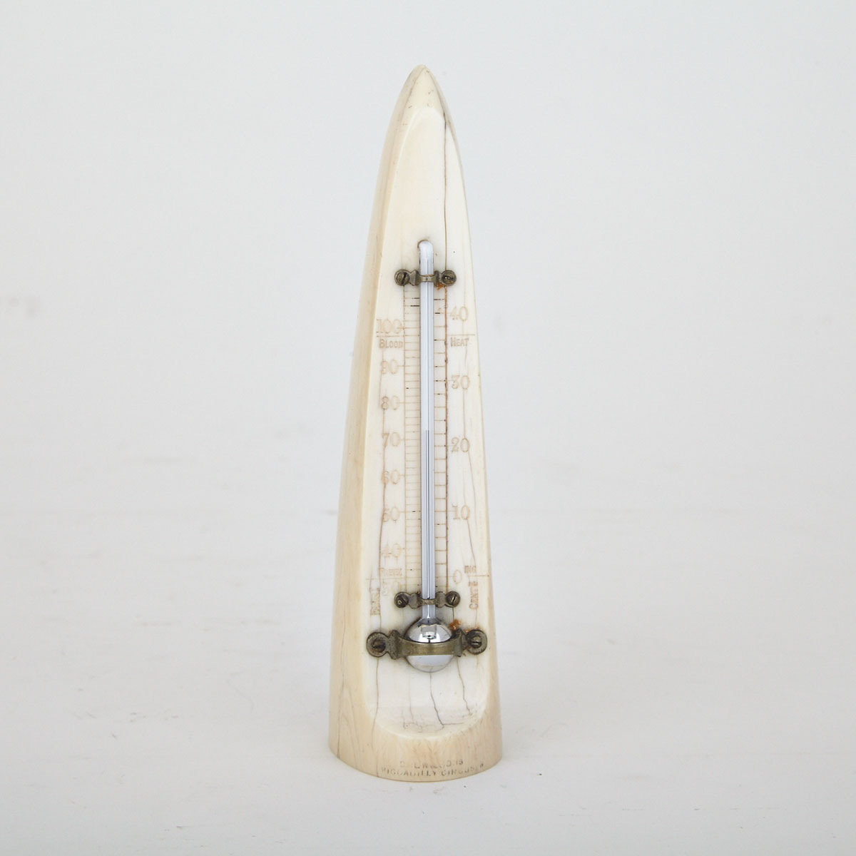 Ivory Tusk Desk Thermometer, Drew & Sons, Piccadilly Circus, 19th century