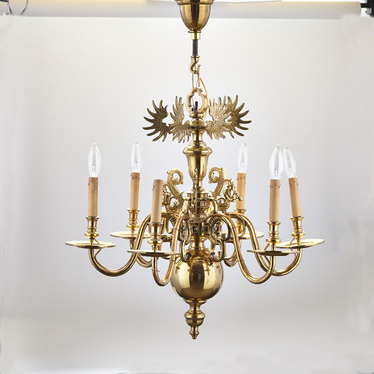 Austro-Hungarian Lacquered Brass Six Light Chandelier, mid 20th century