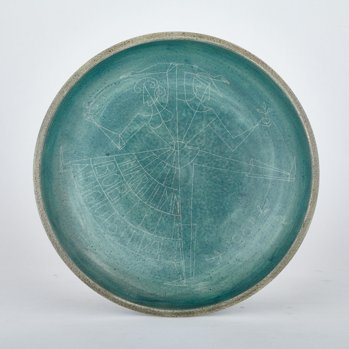 Brooklin Pottery Circular Plaque, Theo and Susan Harlander, dated 1961