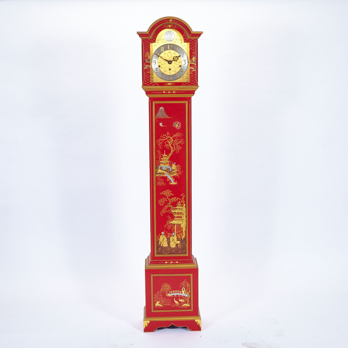 Red Japanned ‘Grandmother’ Clock by Elliot of London, mid 20th century