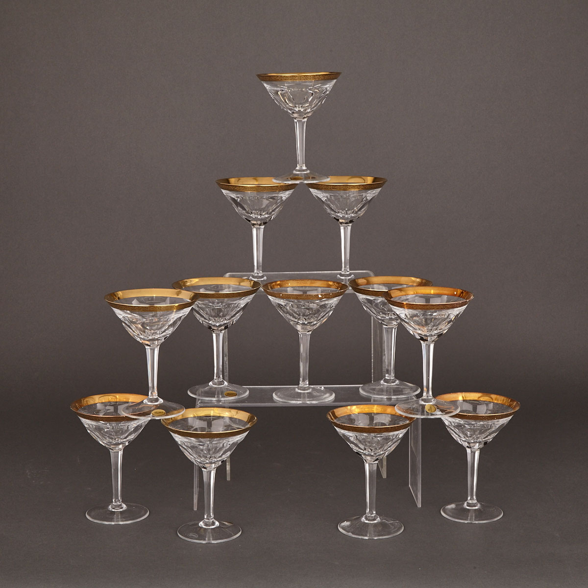 Set of Twelve Moser ‘Lady Hamilton’ Cut and Gilt Glass Martini Glasses, 20th century