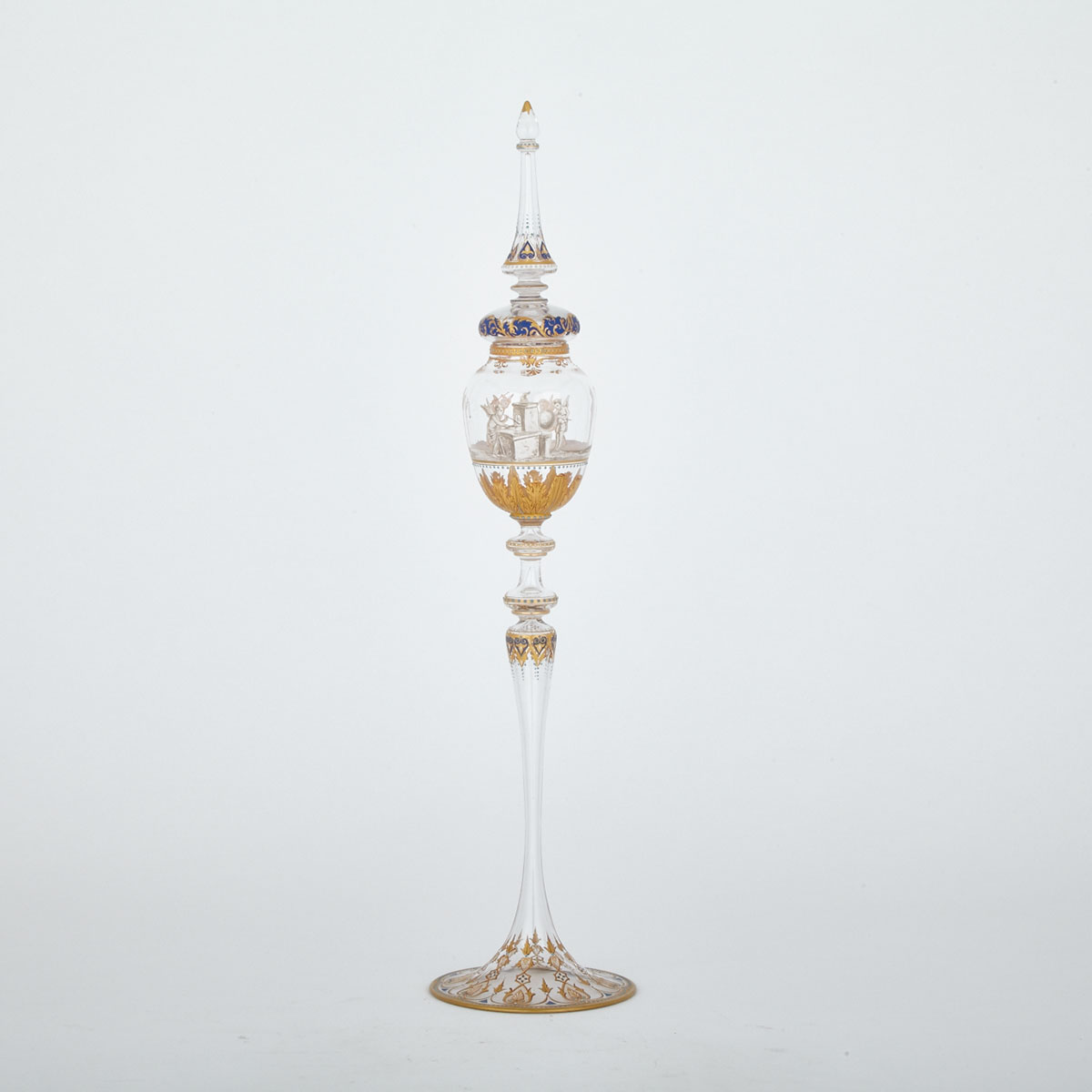 Bohemian Enameled Covered Glass Vase, possibly Lobmeyer, c.1900