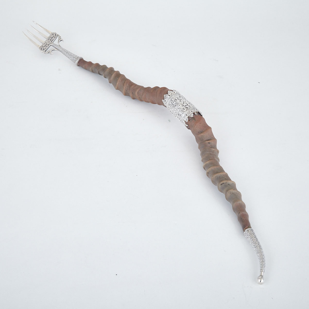 Indian Silver Mounted Antelope Horn Toasting Fork, late 19th century