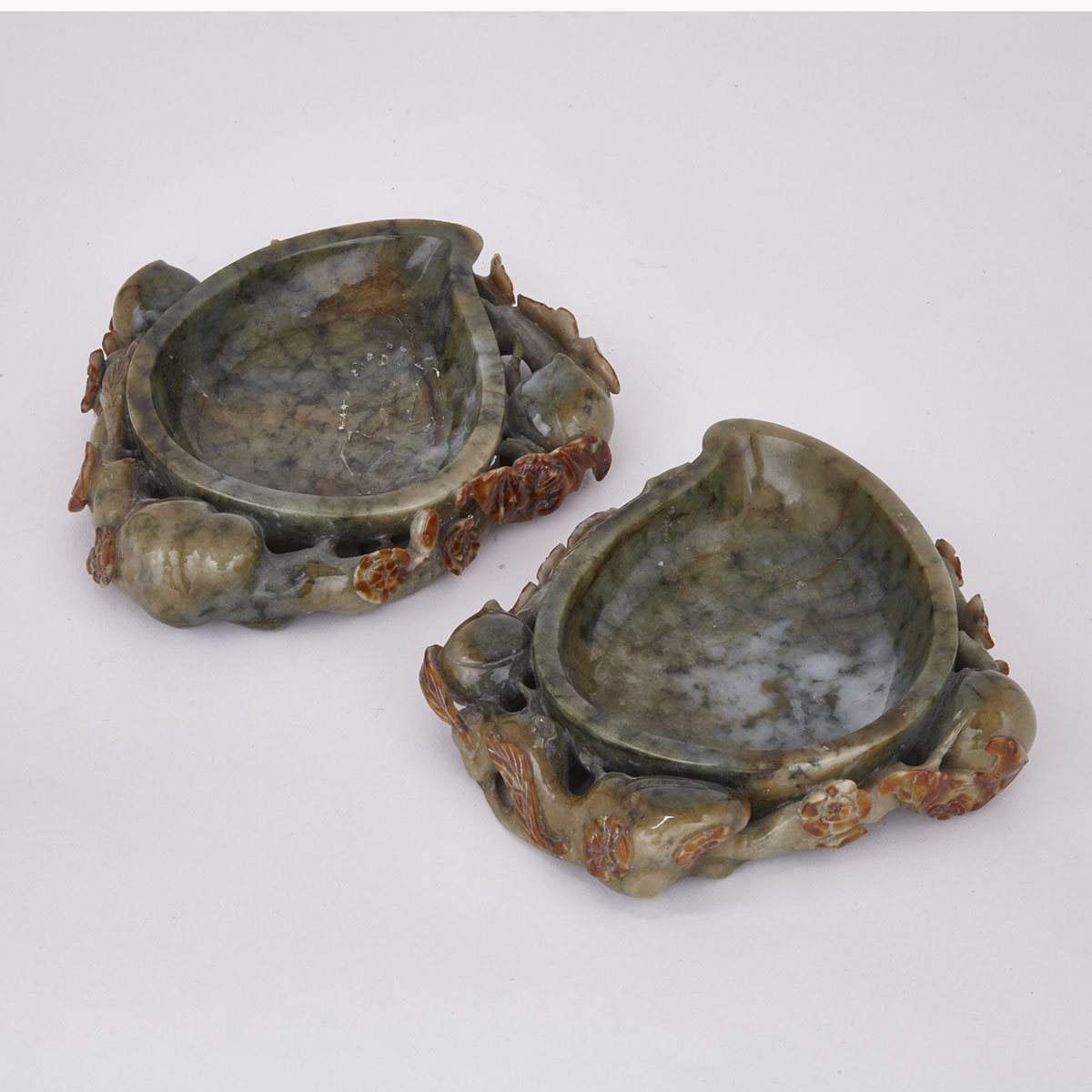Pair of Spinach Green Jade Peach-Form Trays