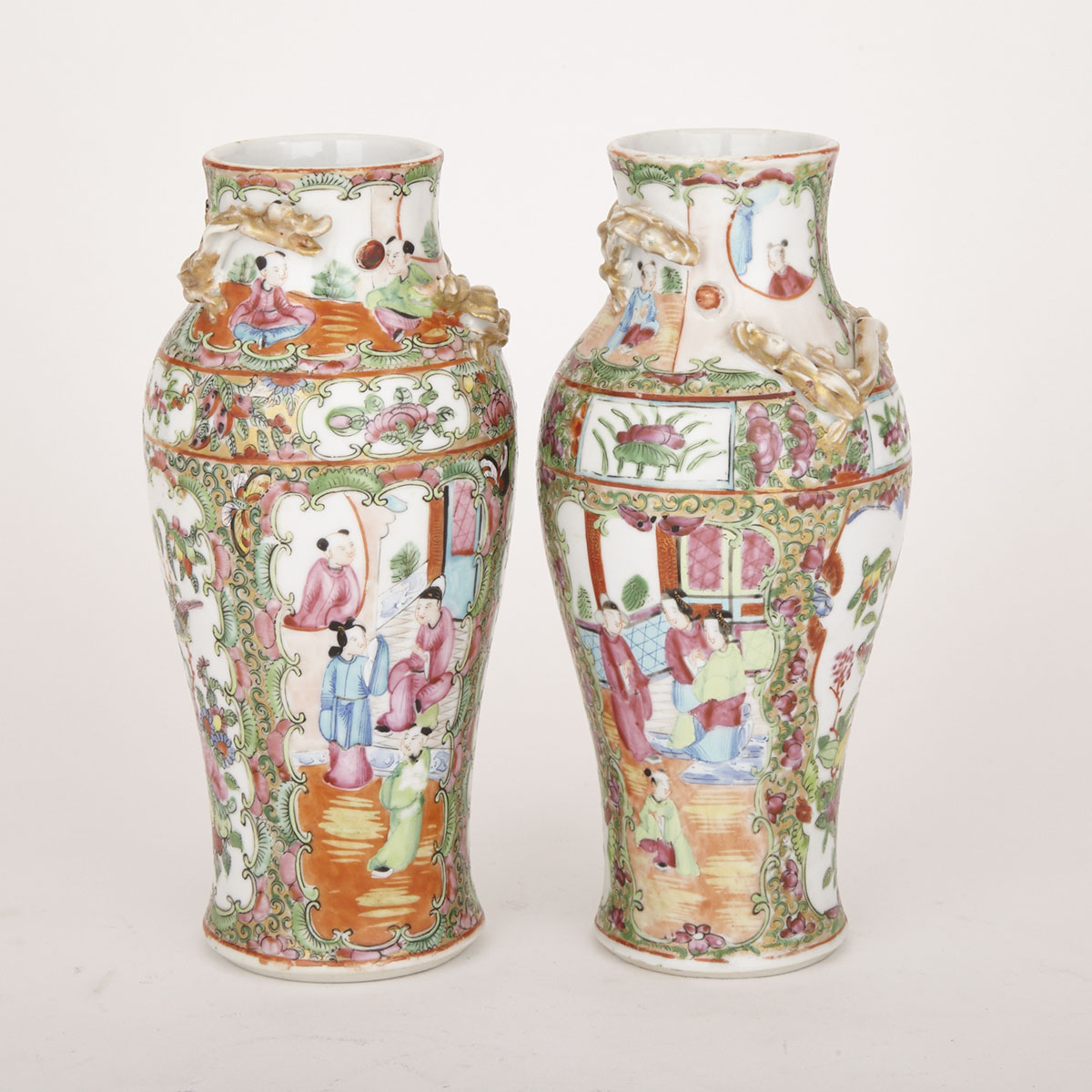 Pair of Canton Famille Rose Vases, late 19th C.