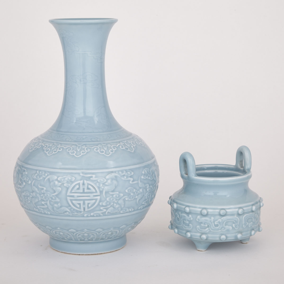 Sky Blue Vase and Censer, Qianlong Mark