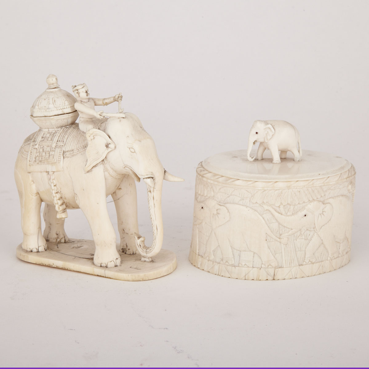Ivory Carved Elephant and Rider, India, First-Half 20th Century