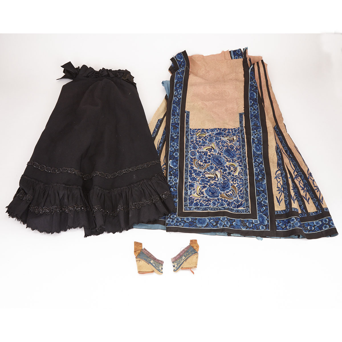 Chinese Silk Robe together with Pair of Women’s Shoes with Black Cape