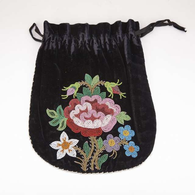 Métis Beaded Velvet Drawstring Bag, mid 20th century