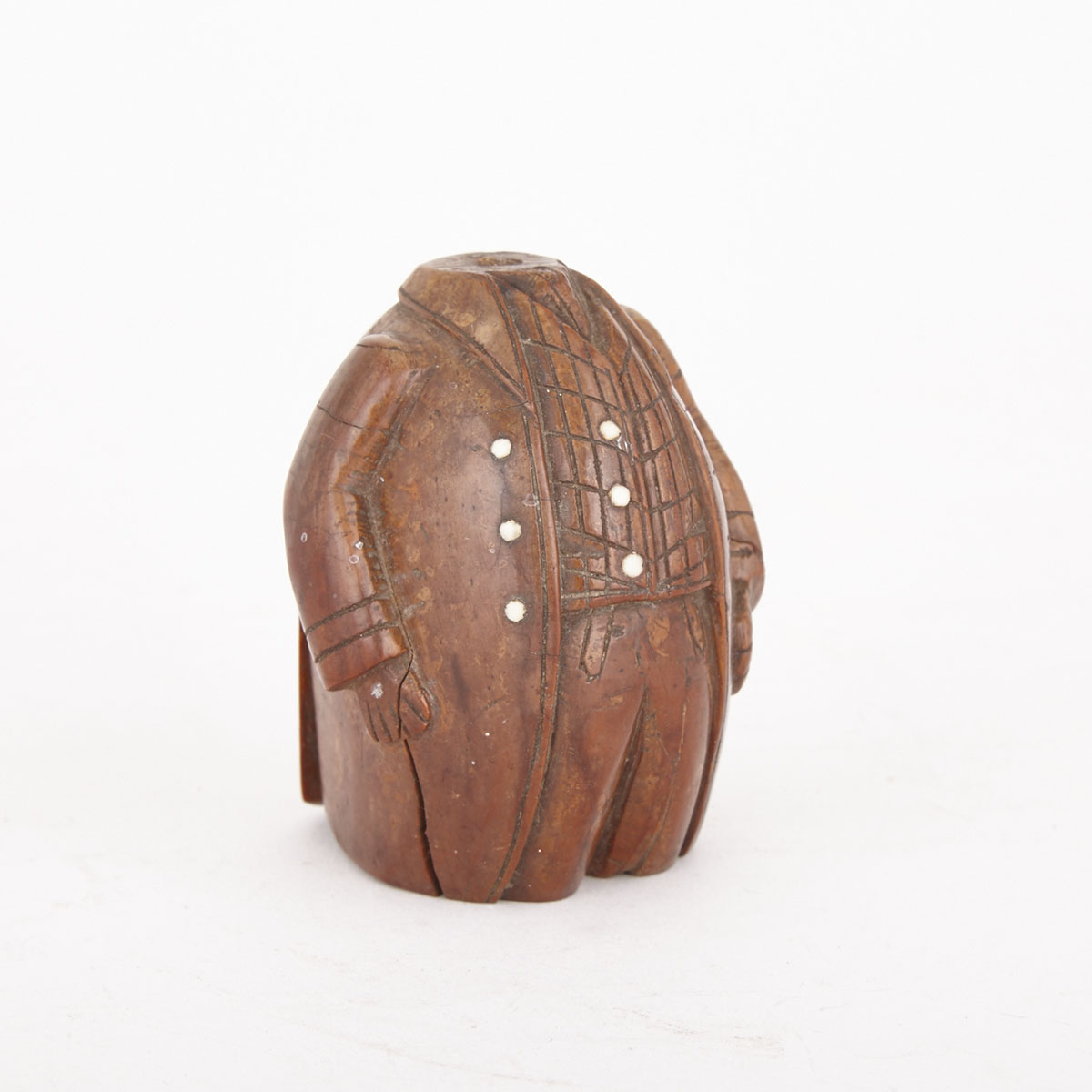 English Carved Elm Figural Character Snuff Box, late 18th/early 19th century
