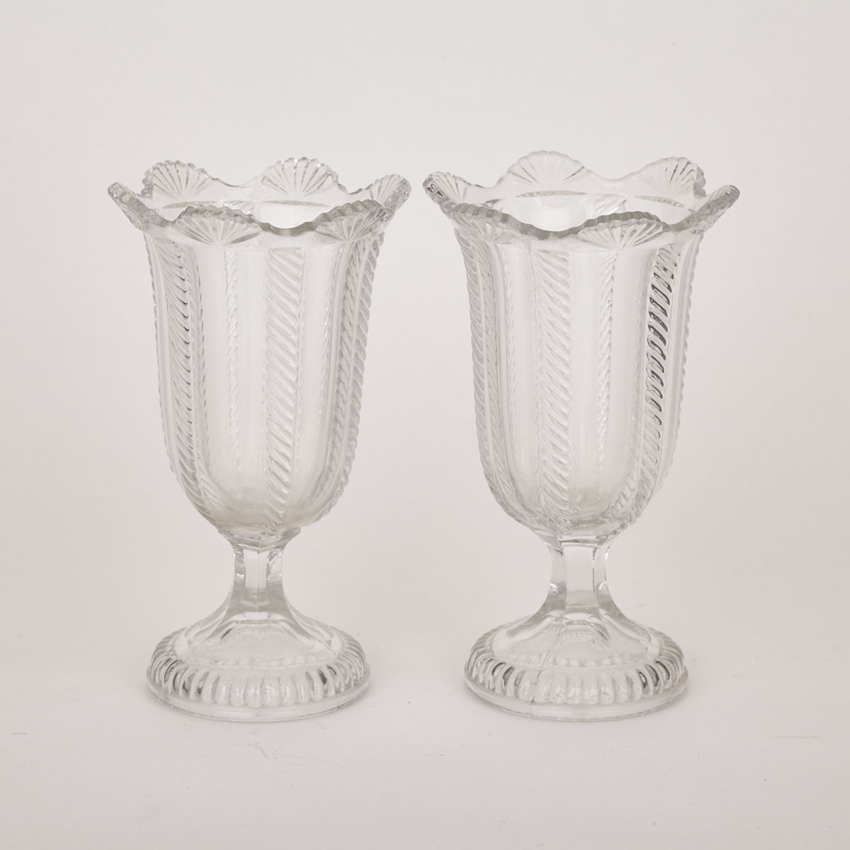 Pair of Boston & Sandwich Glass Co. Cable Pattern Celery Vases, mid 19th century