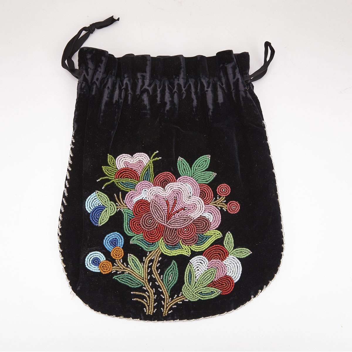 Métis Beaded Velvet Drawstring Bag, mid 20th century