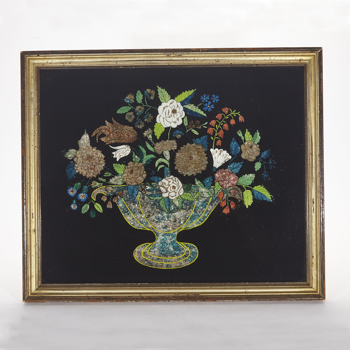 Large Victorian Tinsel Back Reverse Painting on Glass, mid 19th century