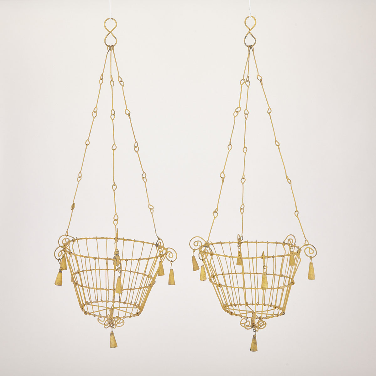 Pair of Painted Wire Hanging Planter Baskets, 19th/early 20th century
