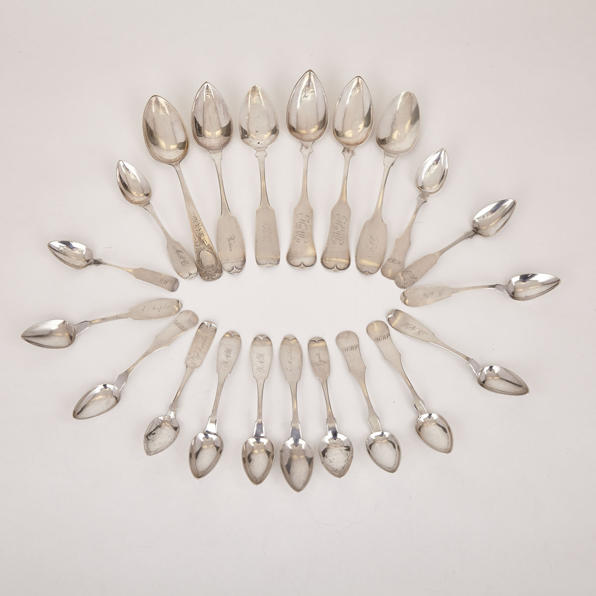 Collection of 21 Mainly American Coin Silver Spoons, 19th century
