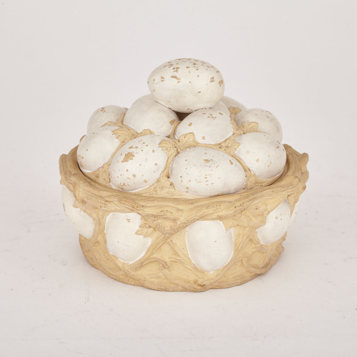 Caneware Eggs in Nest Form Covered Dish, 19th century
