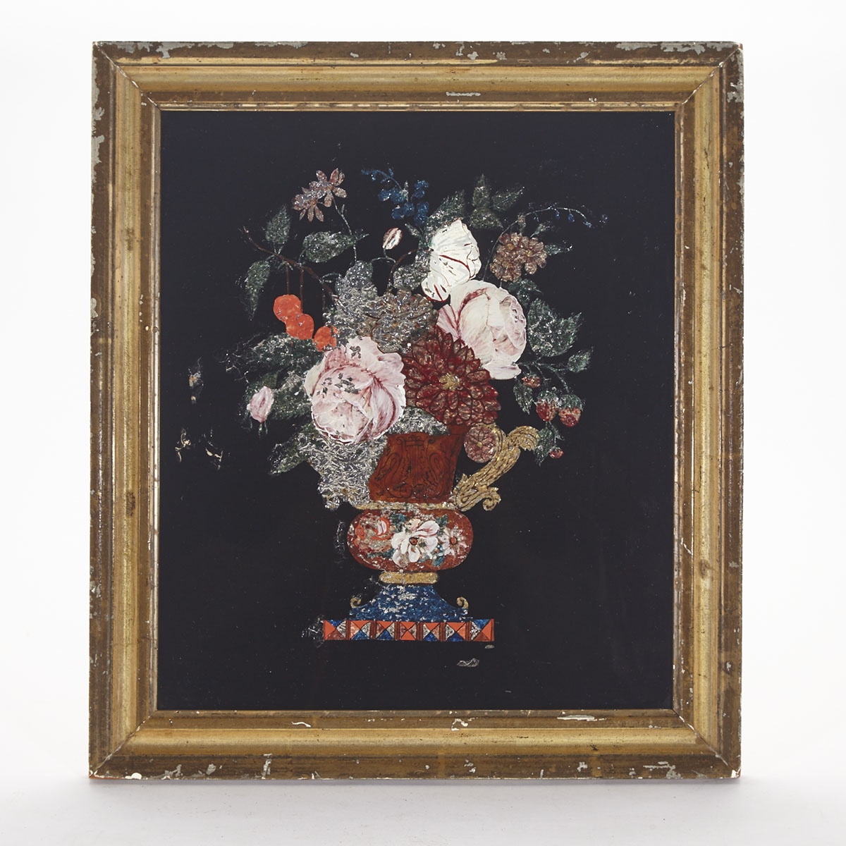 Victorian Tinsel Back Reverse Painting on Glass, mid 19th century