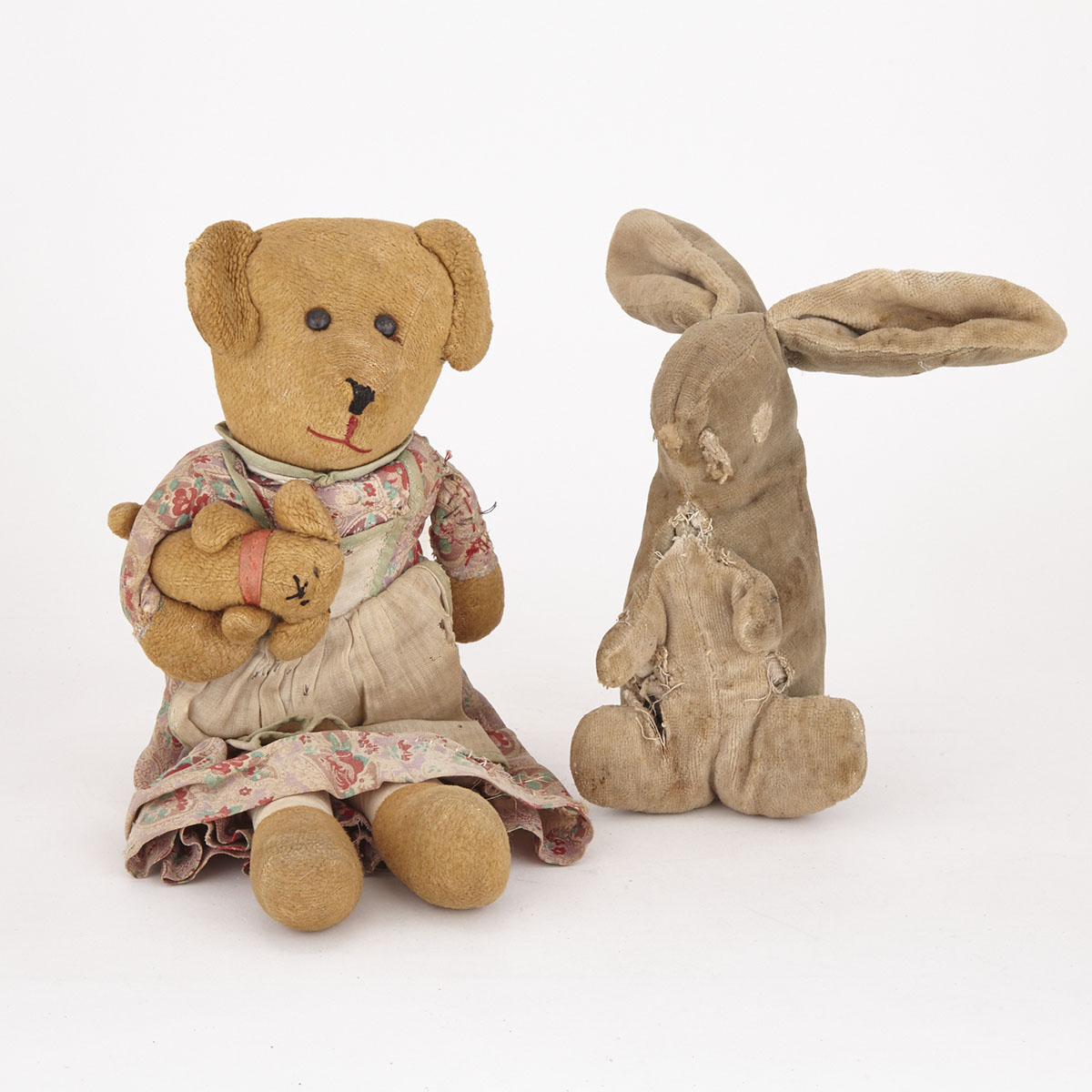 Mother-Bear Doll with Baby Bear, and a Velveteen Rabbit, early 20th century