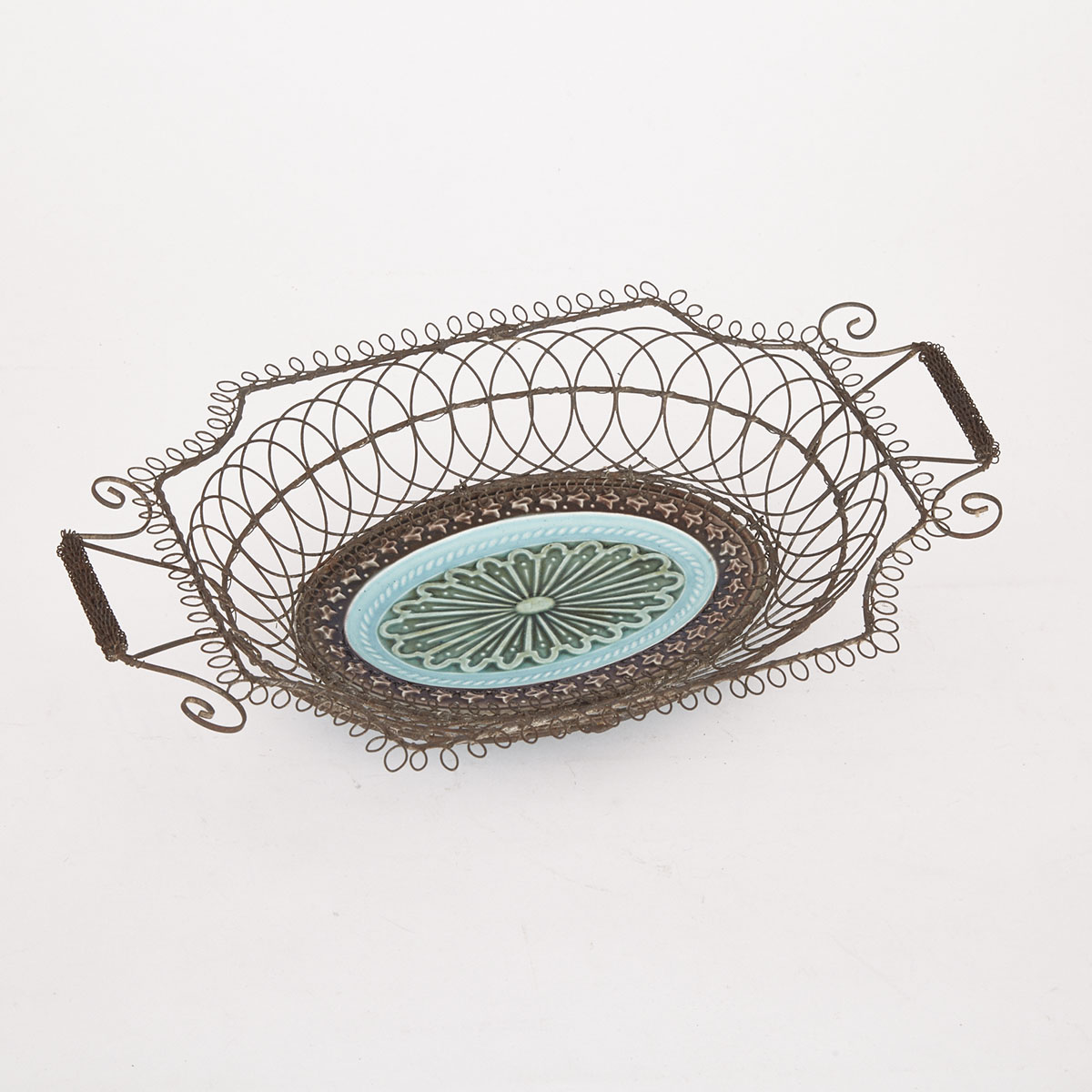 Porcelain Mounted Wire Centerpiece Basket, c.1870 