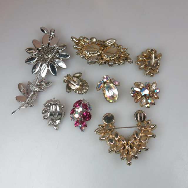 Three Sherman Gold Tone And Silver   Tone Metal Brooch And Earring Suites