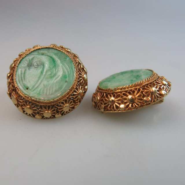 Pair Of Silver Gilt Filigree Clip-Back Button Earrings