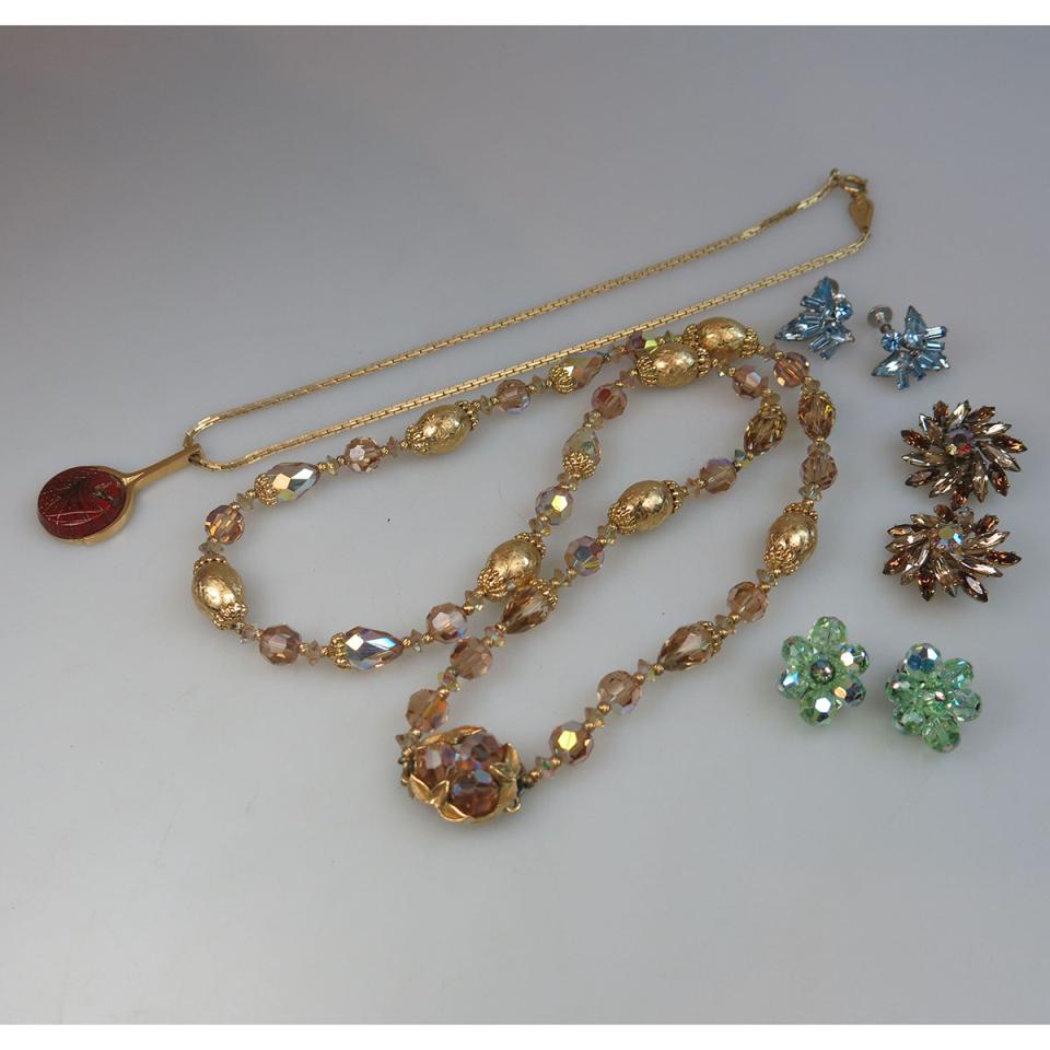 Two Sherman Gold Tone Metal Necklaces And Three Pairs Of Silver Tone And Gold Tone Metal Earrings