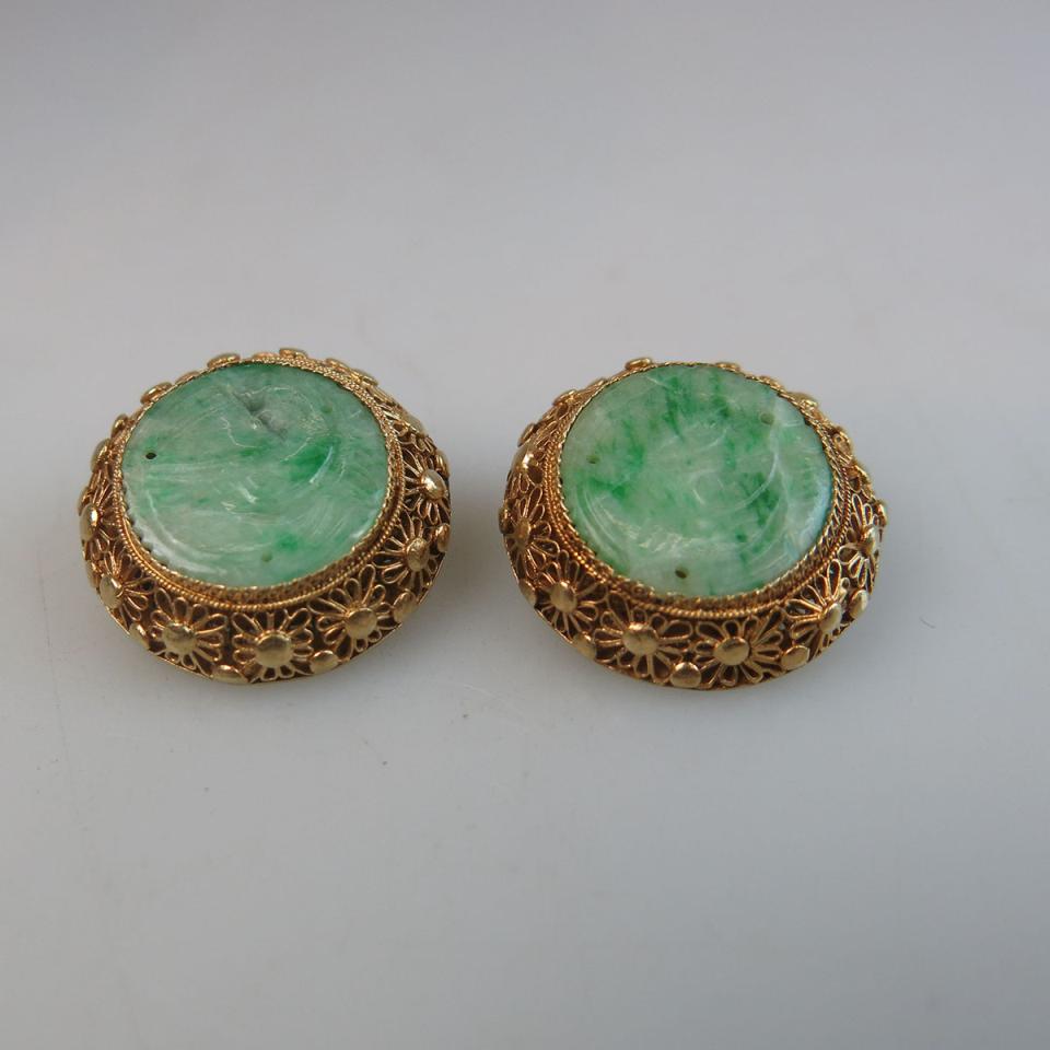 Pair Of Silver Gilt Filigree Clip-Back Button Earrings
