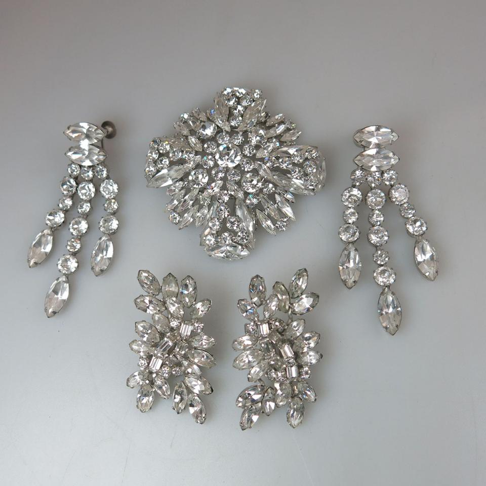 Sherman Silver Tone Metal Brooch And Two Pairs Of Earrings