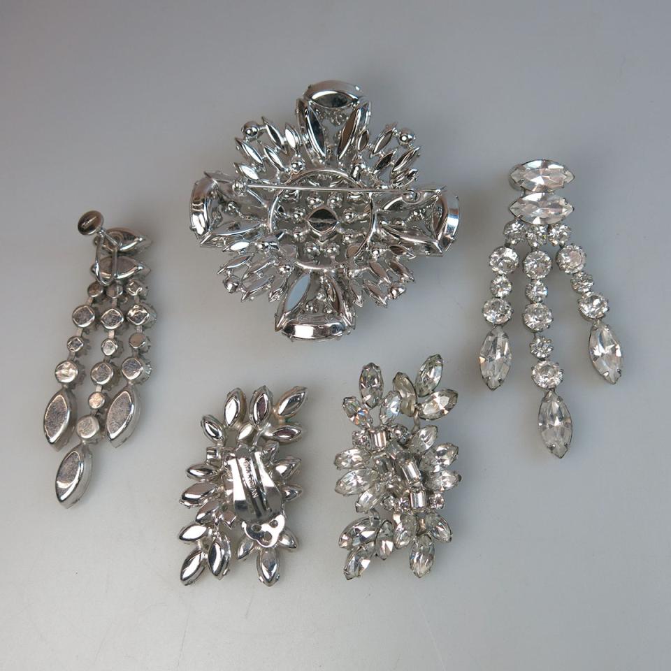 Sherman Silver Tone Metal Brooch And Two Pairs Of Earrings