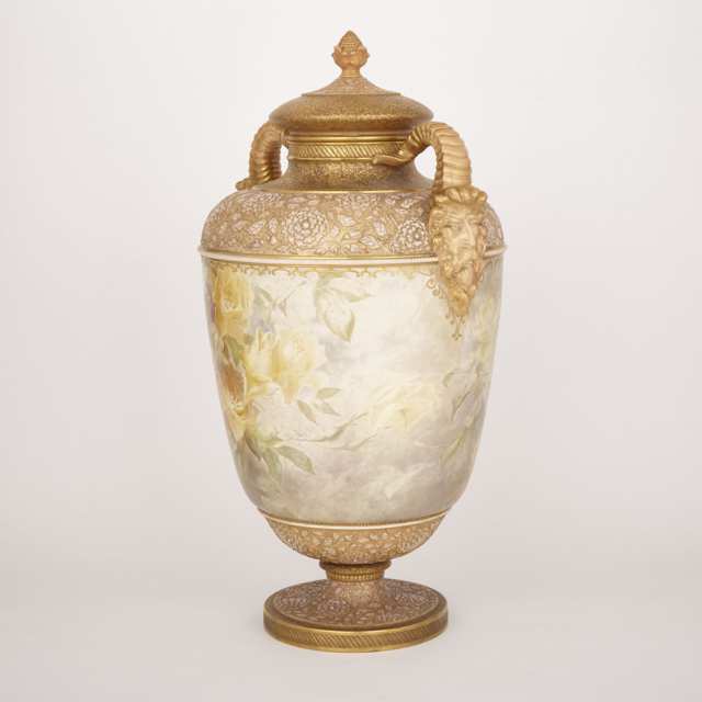Large Doulton Burslem Exhibition Vase and Cover, Samuel Wilson for the Chicago World’s Fair, 1893