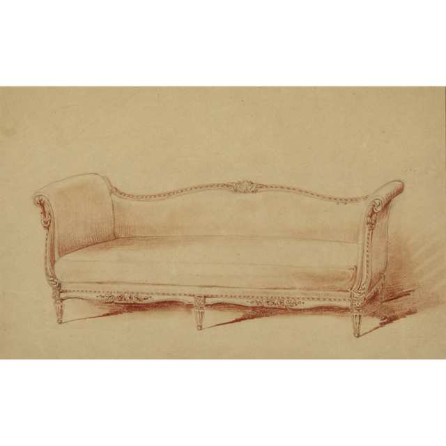 Set of Eight French Furniture Design Watercolour Sketches, early 20th century