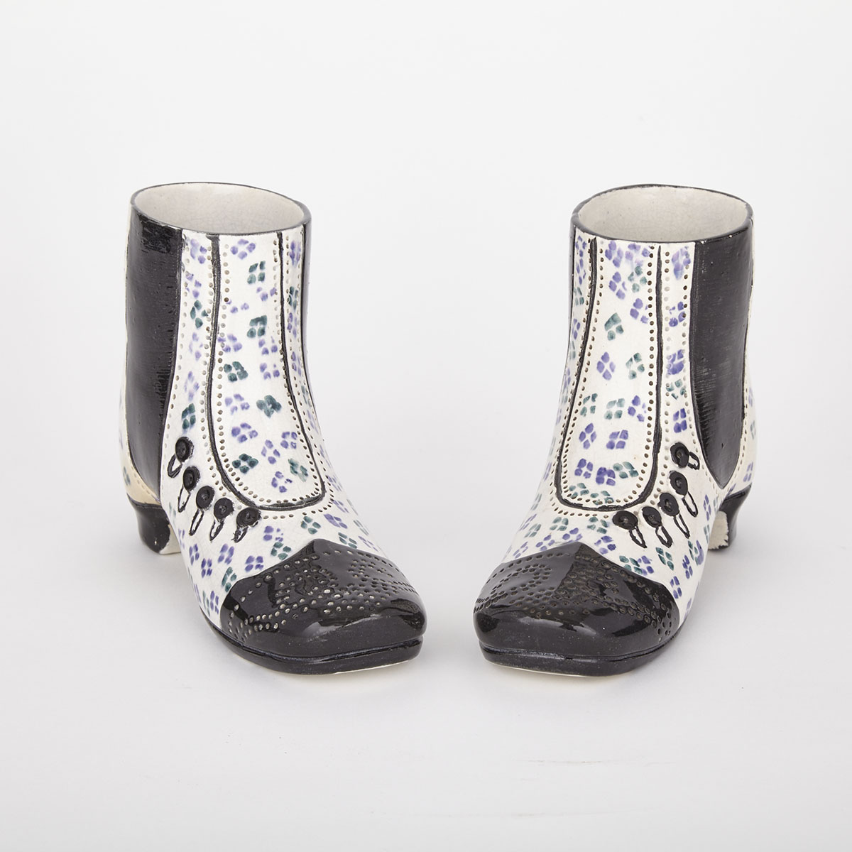 Pair of Staffordshire Pearlware Shoe-form Vases, c.1840-60