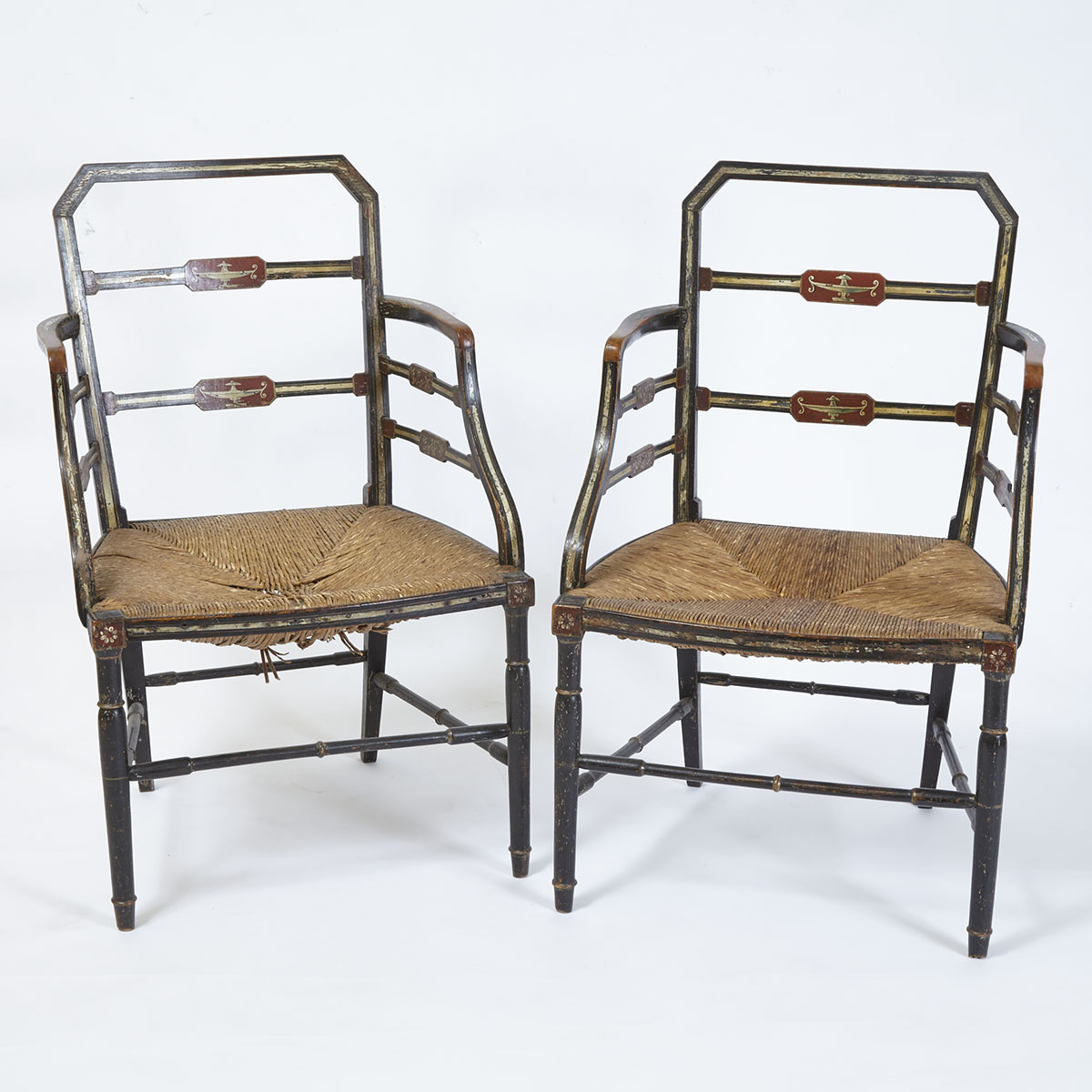 Pair of Regency Painted Open Armchairs, English, early 19th century