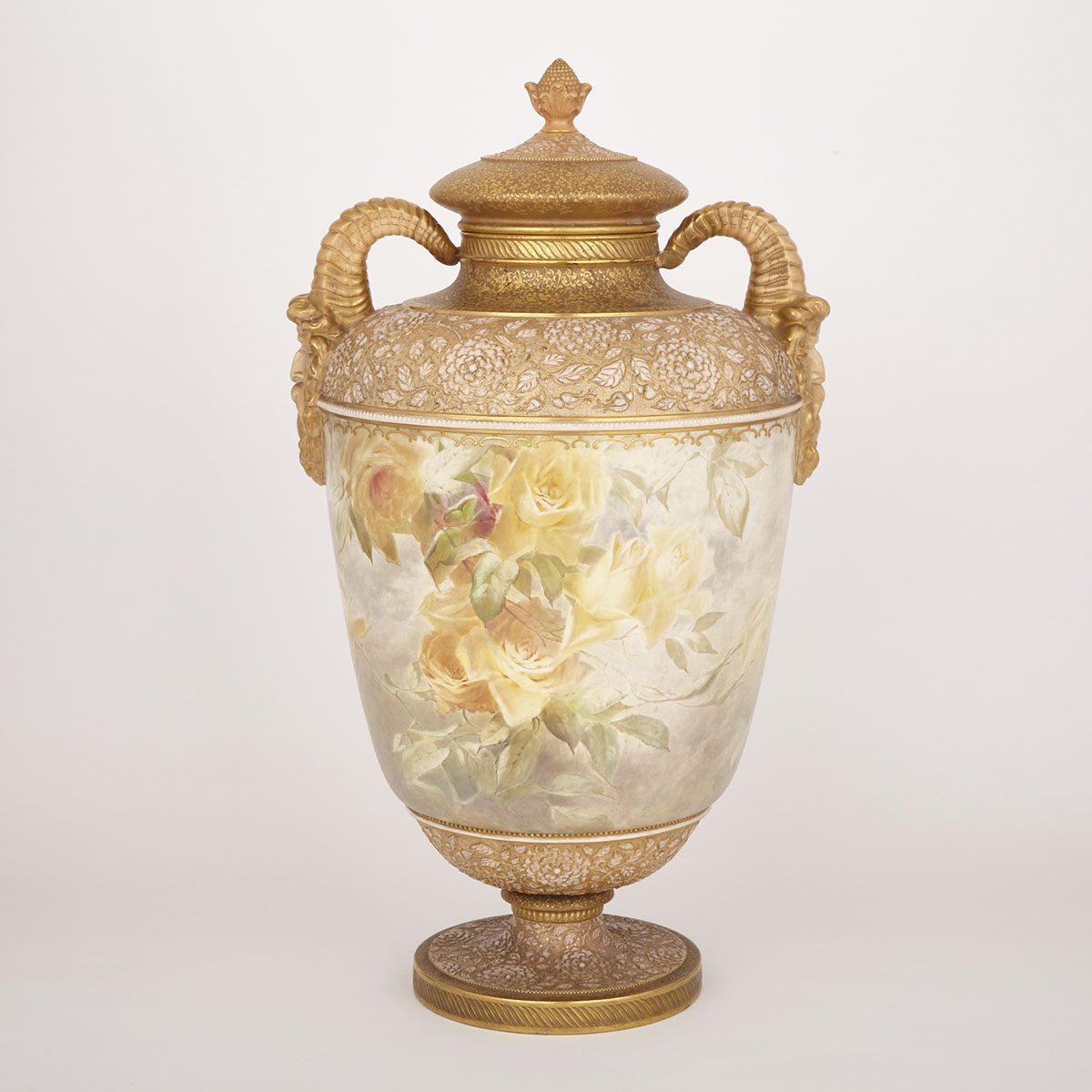 Large Doulton Burslem Exhibition Vase and Cover, Samuel Wilson for the Chicago World’s Fair, 1893