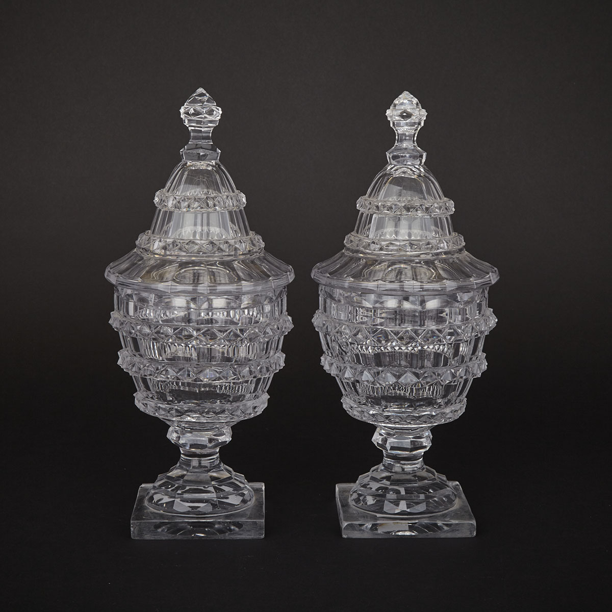 Pair of Anglo-Irish Cut Glass Covered Urns, c.1790
