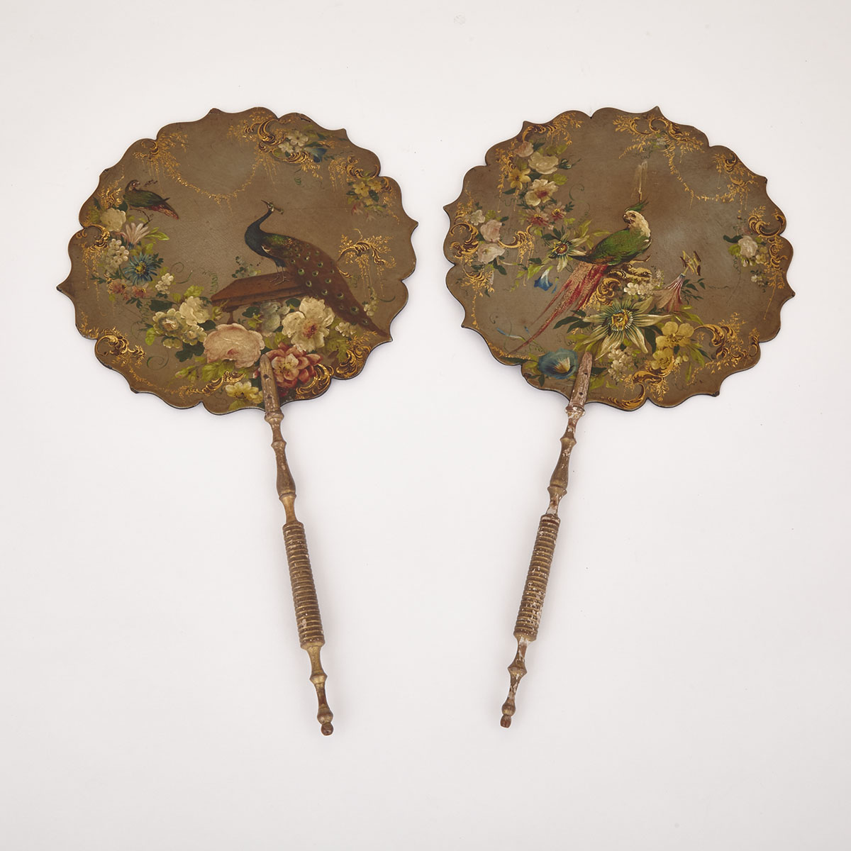 Pair of Regency Lacquered Papier Maché Face Screens, early 19th century