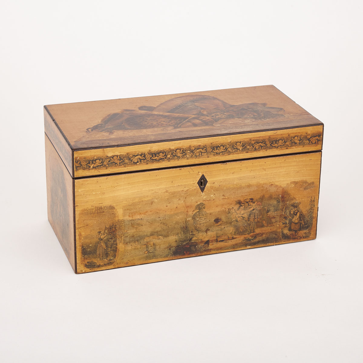 Large Regency Mauchline Ware Sycamore Tea Caddy, c.1820