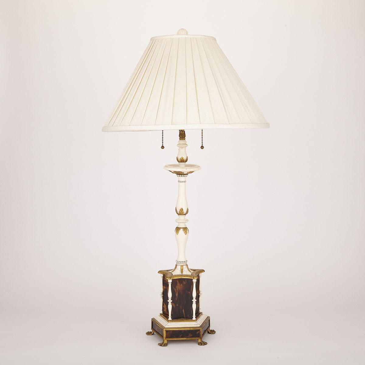 Ormolu Mounted Turned Ivory and Tortoiseshell Three Light Pricket Form Table Lamp, 19th/early 20th century
