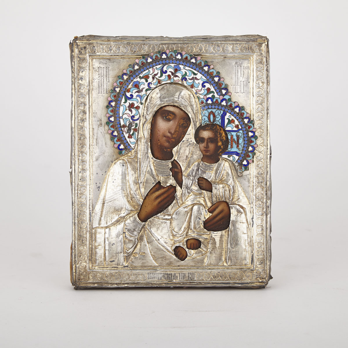 Russian Silver-Gilt and Cloisonné Enamel Icon of The Mother of God, Moscow, c.1908-17
