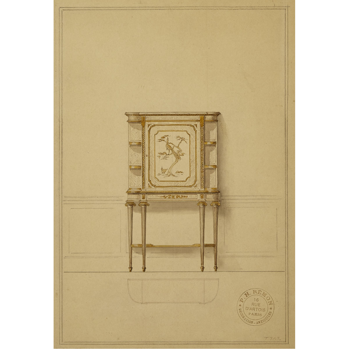 Set of Eight French Furniture Design Watercolour Sketches, early 20th century