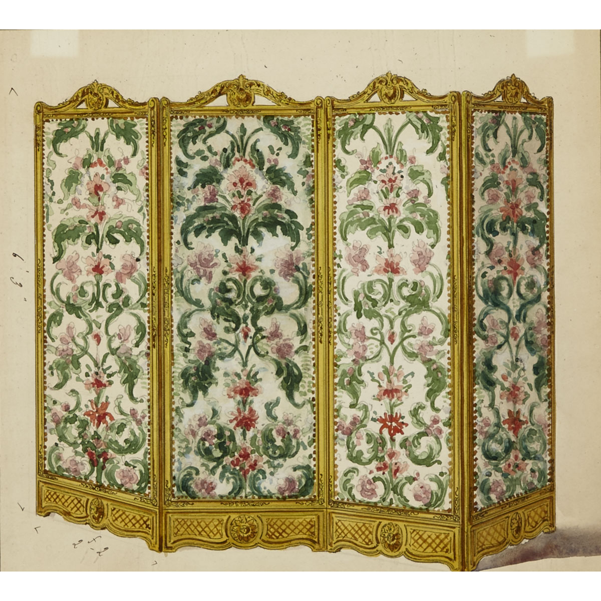 Set of Eight French Furniture Design Watercolour Sketches, early 20th century