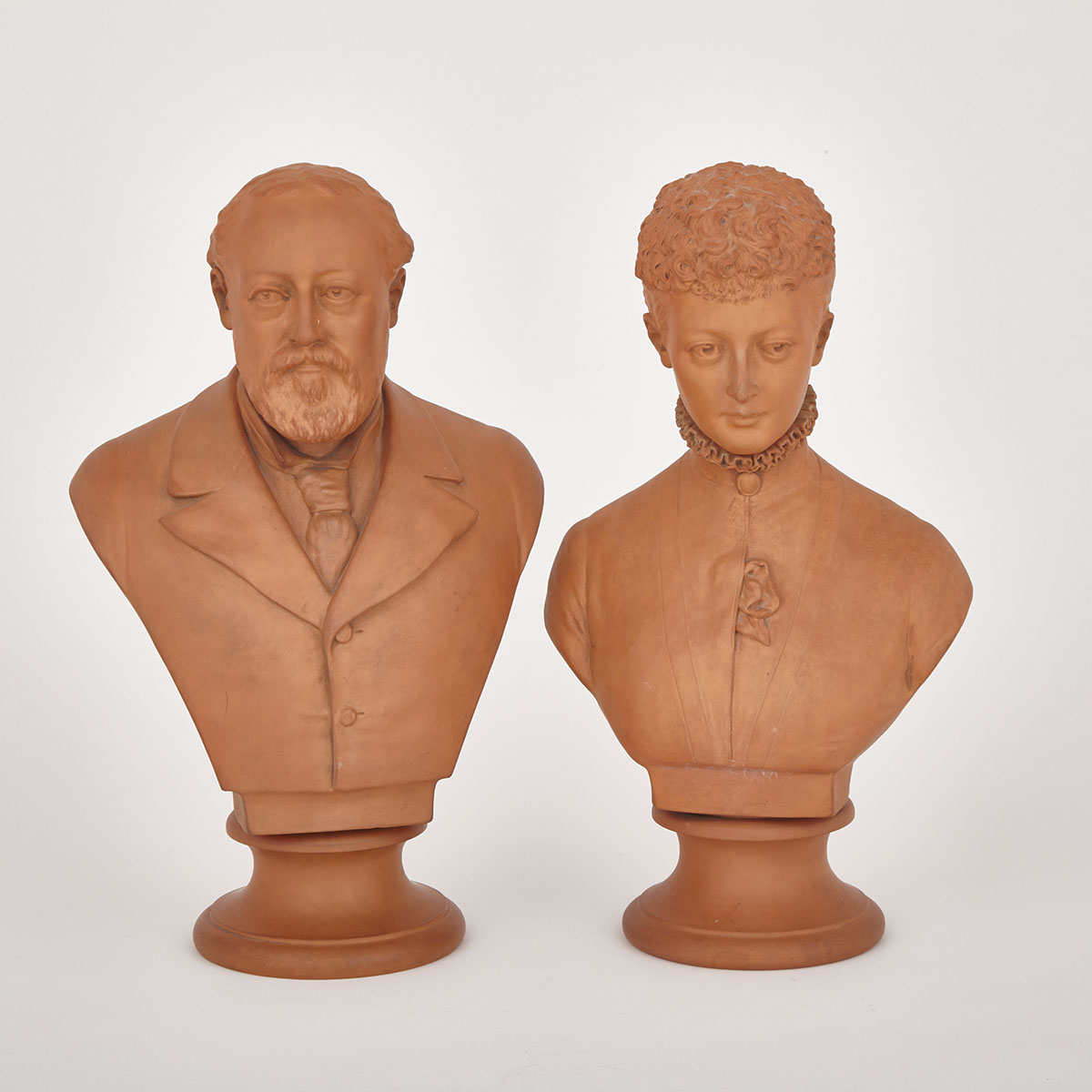 Pair of Terra Cotta Busts of King Edward VII and Queen Alexandra, late 19th century