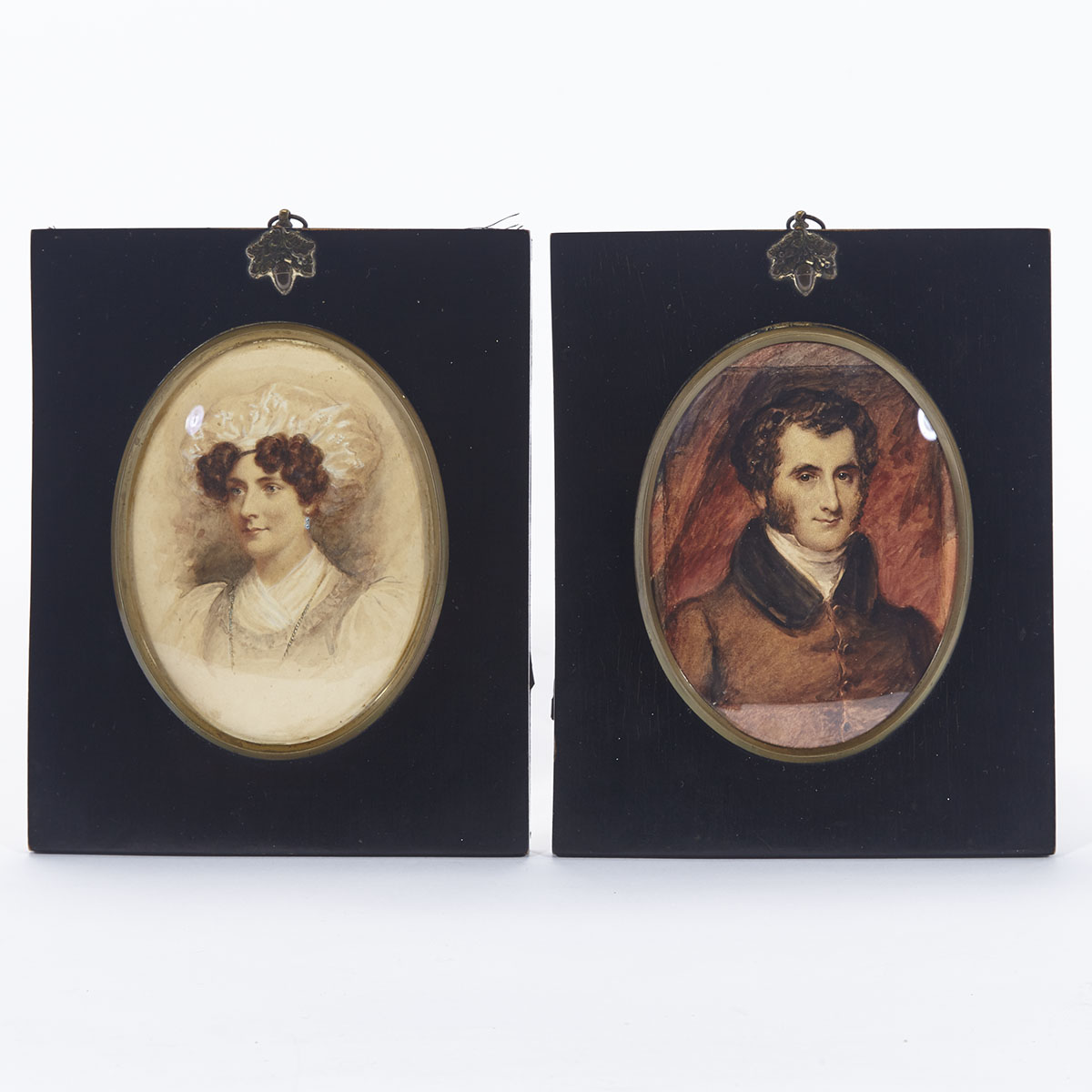 Pair of Canadian School Portrait Miniatures of Pierre-Jean de Sales Laterrière and His Wife Mary Anne Bulmer, early 19th century