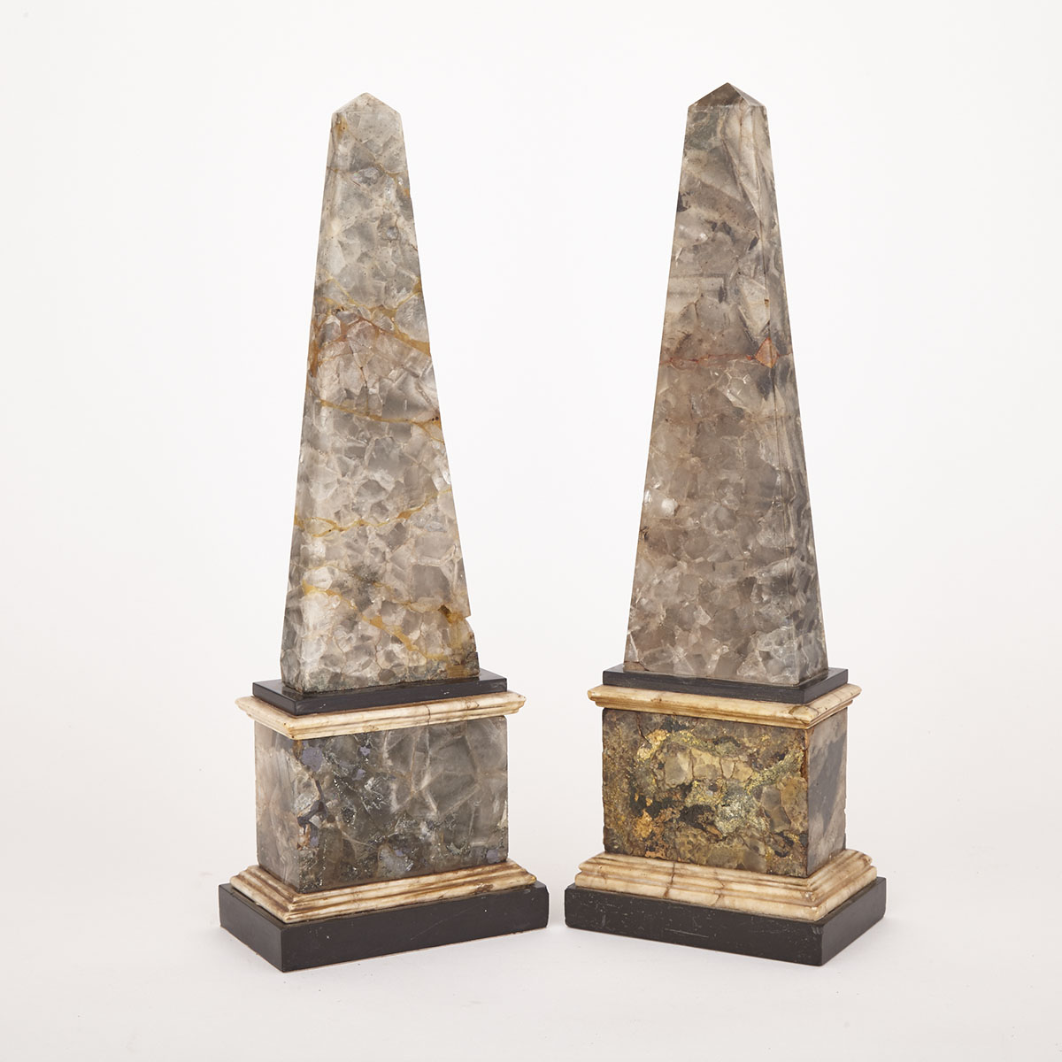 Pair of George III Derbyshire Spar ‘Blue John’ and Marble Obelisks, early 19th century